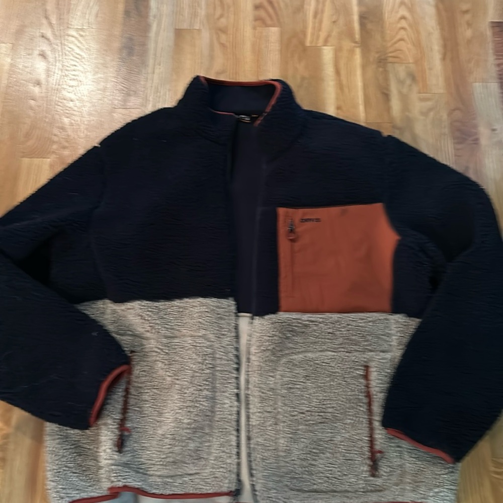 Orvis navy beige and orange fleece coat xxl